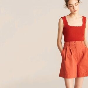 NWT Rebecca Taylor High Waist Pleat Front Trouser Short Pomodoro Red Orange 2
